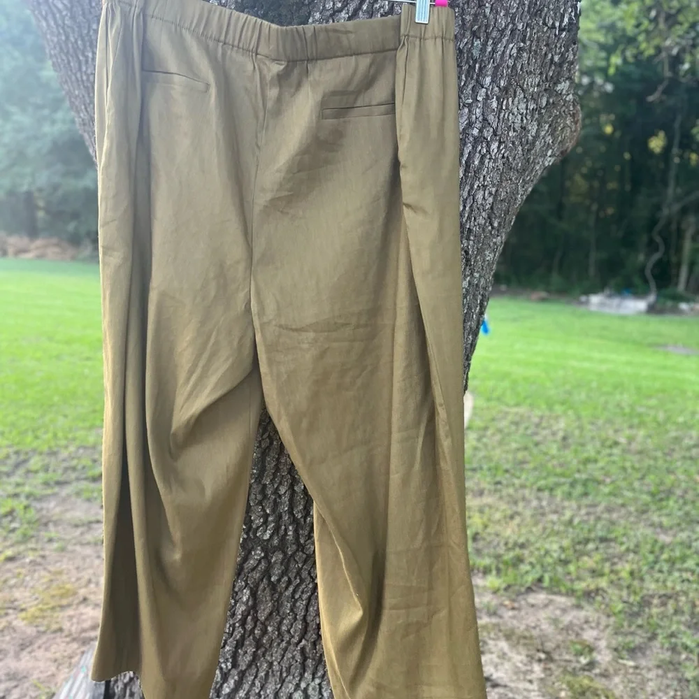 J. JILL LINEN BLEND 4X PLUS OLIVE OIL LOOSE FIT WIDE LEG PANTS